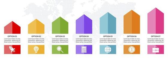 infographics ontwerp sjabloon en pictogrammen met 7 opties of 7 stappen vector