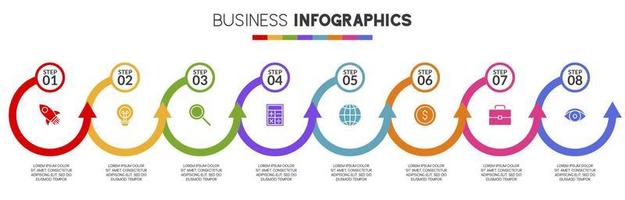 infographics ontwerp sjabloon en pictogrammen met 8 opties of 8 stappen vector