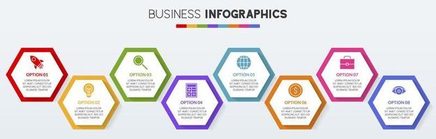 infographics ontwerp sjabloon en pictogrammen met 8 opties of 8 stappen vector