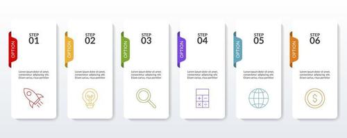 infographics ontwerp sjabloon en pictogrammen met 6 opties of 6 stappen vector