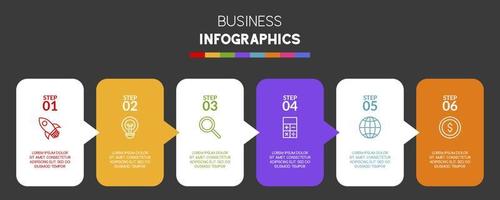 infographics ontwerp sjabloon en pictogrammen met 6 opties of 6 stappen vector