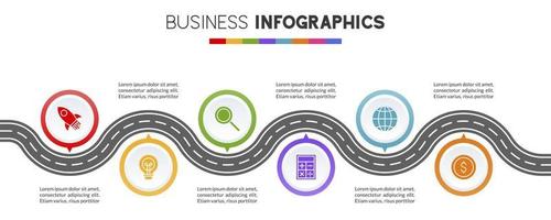 infographics ontwerp sjabloon en pictogrammen met 6 opties of 6 stappen vector