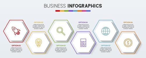 infographics ontwerp sjabloon en pictogrammen met 6 opties of 6 stappen vector