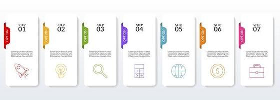 infographics ontwerp sjabloon en pictogrammen met 7 opties of 7 stappen vector