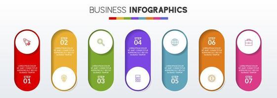 infographics ontwerp sjabloon en pictogrammen met 7 opties of 7 stappen vector