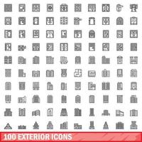 100 buitenkant pictogrammen set, schets stijl vector