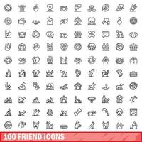 100 vriend pictogrammen set, schets stijl vector