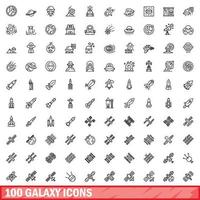 100 heelal pictogrammen set, schets stijl vector