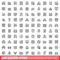 100 gamer pictogrammen set, schets stijl vector