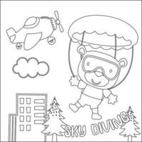 vector tekenfilm illustratie van Parachutespringen met weinig dier met tekenfilm stijl kinderachtig ontwerp voor kinderen werkzaamheid kleuren boek of bladzijde.
