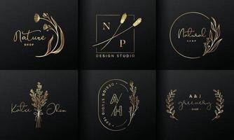 luxe logo-ontwerpcollectie. gouden emblemen met initialen en bloemen decoratief voor merklogo, huisstijl en huwelijksmonogramontwerp. vector