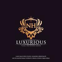 nh eerste brief luxe ornament goud monogram logo sjabloon vector kunst.