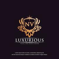 nv eerste brief luxe ornament goud monogram logo sjabloon vector kunst.