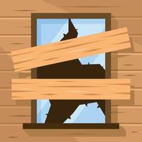 vector beeld van een gebroken venster gepatched met hout planken