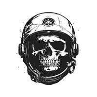 astronaut schedel, wijnoogst logo concept zwart en wit kleur, hand- getrokken illustratie vector