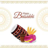 gelukkig vaisakhi sikh festival plat ontwerpconcept met trommel en tulband vector