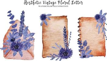 esthetisch wijnoogst oud papier met blauw bloem waterverf vector