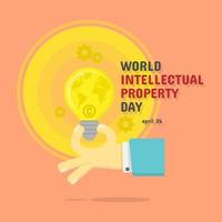 wereld intellectueel eigendom dag groet met een hand- Holding een licht lamp vector