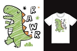 schattig dino rauwer illustratie met t-shirt ontwerp premie vector