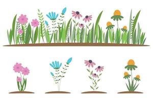 verzameling van mooi wild kruiden, kruidachtig bloeiend planten, bloeiend bloemen, struiken en substruiken geïsoleerd Aan wit achtergrond. hand- getrokken gedetailleerd botanisch vector illustratie.