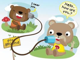 schattig bears tekenfilm spelen blik kan telefoon vector