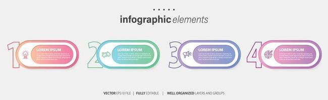 concept van 4 opeenvolgende stappen van progressief bedrijf ontwikkeling. gemakkelijk infographic ontwerp sjabloon. abstract vector illustratie.