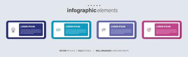 concept van 4 opeenvolgende stappen van progressief bedrijf ontwikkeling. gemakkelijk infographic ontwerp sjabloon. abstract vector illustratie.