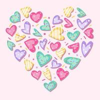 tekening harten schetsen set. divers verschillend hand- getrokken liefde hart icoon liefde verzameling geïsoleerd Aan wit achtergrond. rood hart symbool voor huwelijk en valentijnsdag dag. vector
