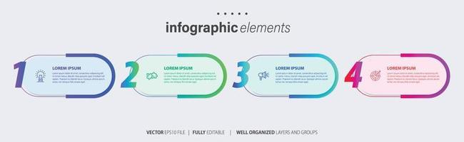 concept van 4 opeenvolgende stappen van progressief bedrijf ontwikkeling. gemakkelijk infographic ontwerp sjabloon. abstract vector illustratie.