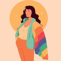 vrouw lgbt trots dag en maand met regenboog kleuren vector