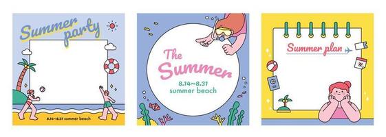mensen genieten van zomer. zomer vakantie, strand toevlucht reclame banier sjabloon. vector