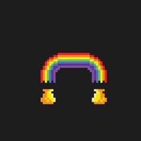 regenboog en gouden kannen in pixel kunst stijl vector