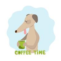 windhond hond met een kop van koffie of thee. koffie tijd vector