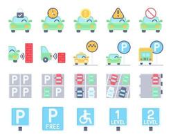 parkeerplaats gerelateerde platte pictogramserie, vectorillustratie vector