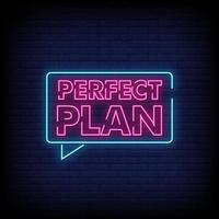 perfect plan neonreclame stijl tekst vector