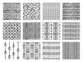 reeks van esthetisch hedendaags afdrukbare naadloos patroon met abstract minimaal elegant lijn borstel beroerte vormen en lijn in zwart en wit kleuren. vector