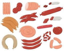 assortiment van rundvlees, varkensvlees en kip worstjes reeks vector