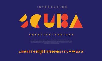 scuba abstract digitaal logo doopvont alfabet. minimaal modern stedelijk fonts voor logo, merk enz. typografie lettertype hoofdletters kleine letters en nummer. vector illustratie