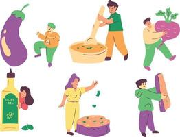 reeks van mensen met voedsel icoon. vlak vector illustratie in tekenfilm stijl.