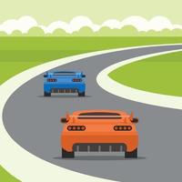 vector beeld van twee racing auto's Aan de weg
