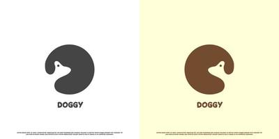 hond logo ontwerp illustratie in cirkel. schattig huis huisdier hond silhouet in negatief ruimte. minimalistische gemakkelijk vlak silhouet ontwerp geschikt voor web app huisdier zorg icoon. vector