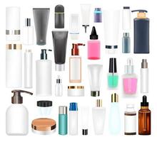 set van een echte cosmetische buis en fles vector