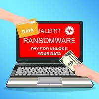 laptop computer geïnfecteerd ransomware virus betalen voor ontgrendel gegevens vector