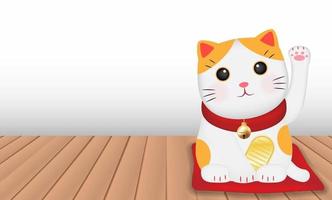 japan maneki neko kat op houten vloer vector