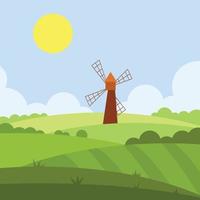 vector beeld van een windmolen in de veld-