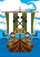 schattig tekenfilm viking krijgers Aan sloep norse geschiedenis illustratie vector