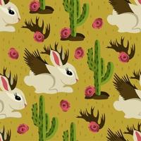 vector naadloos patroon met jackalopes, cactussen en rozen.