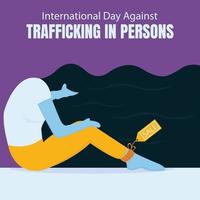 illustratie vector grafisch van een verdrietig meisje met haar voeten gebonden voor uitverkoop, perfect voor Internationale dag, tegen mensenhandel in personen, vieren, groet kaart, enz.