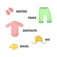 pasgeboren baby kleurrijk kleren lijst voor jongen of meisje reeks voor ziekenhuis tekenfilm stijl. vector