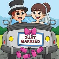 bruiloft auto bruid bruidegom alleen maar getrouwd gekleurde vector